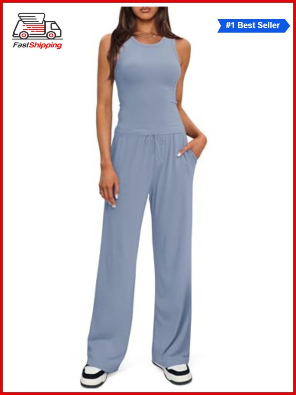 ✨ Women's 2 Piece Sleeveless Tank and Wide Leg Pant Lounge Set